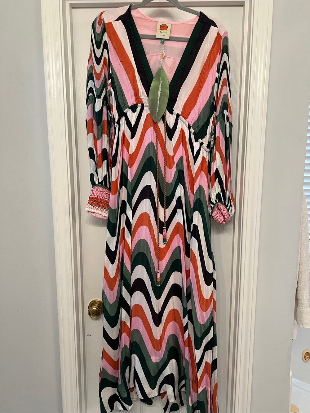 FARM Rio Wavy-Stripe Maxi Dress in Pink, Green & Black